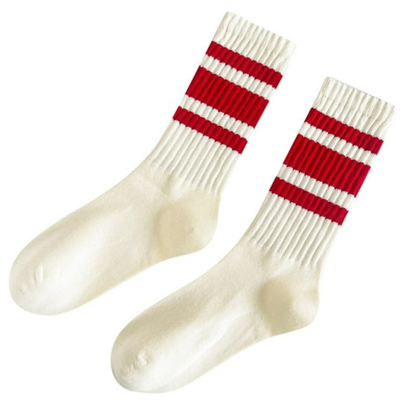 BRICH Fun Fashion Striped Crew Socks for Women Sporty Casual Tube Socks 11-Red A
