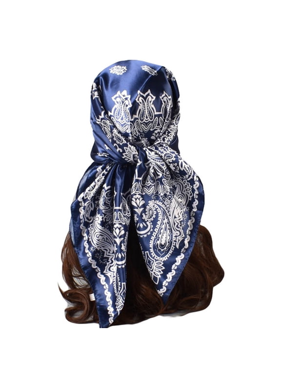 Head Scarf for Women like Satin Scarf Hair Scarf Printed Square Scarf Bandanas Navy One Size