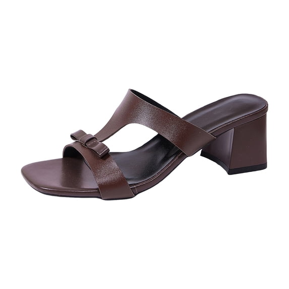 BRICH Heel Mules for Woman Block Chunky Heels Round Open Toe Slip on ...