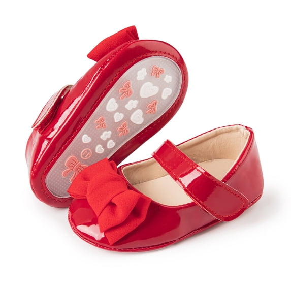 BRICH Baby Girls Mary Jane Flats Bow Non- Soft Sole Toddler First Walkers Sneaker Wedding Dress Shoes,Size 0-18 Months Red 12-18 Months
