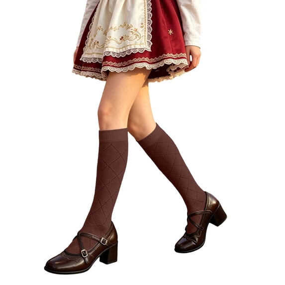 BRICH Lace Knee High Socks for Women Thin Retro Vintage Sheer Knee High Stockings Coffee A