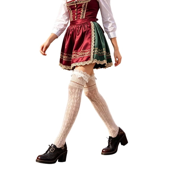 BRICH Long Socks with Lace Trim Cute over Knee Highs for Women Beige A
