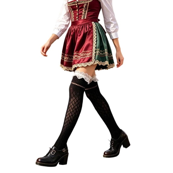 BRICH Long Socks with Lace Trim Cute over Knee Highs for Women Black A