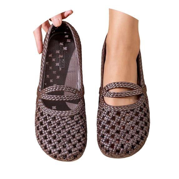 BRICH Mary Jane Flats for Women Perforated Round Toe Ballet Flats Comfortable Ballerina Shoes Coffee 7