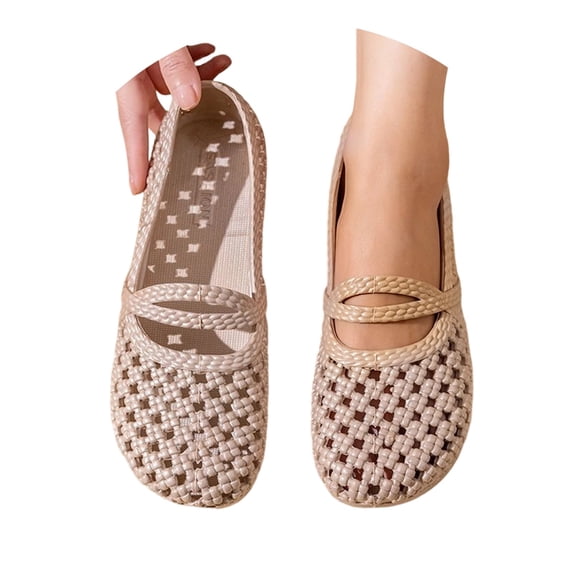 BRICH Mary Jane Flats for Women Perforated Round Toe Ballet Flats Comfortable Ballerina Shoes Khaki 8.5