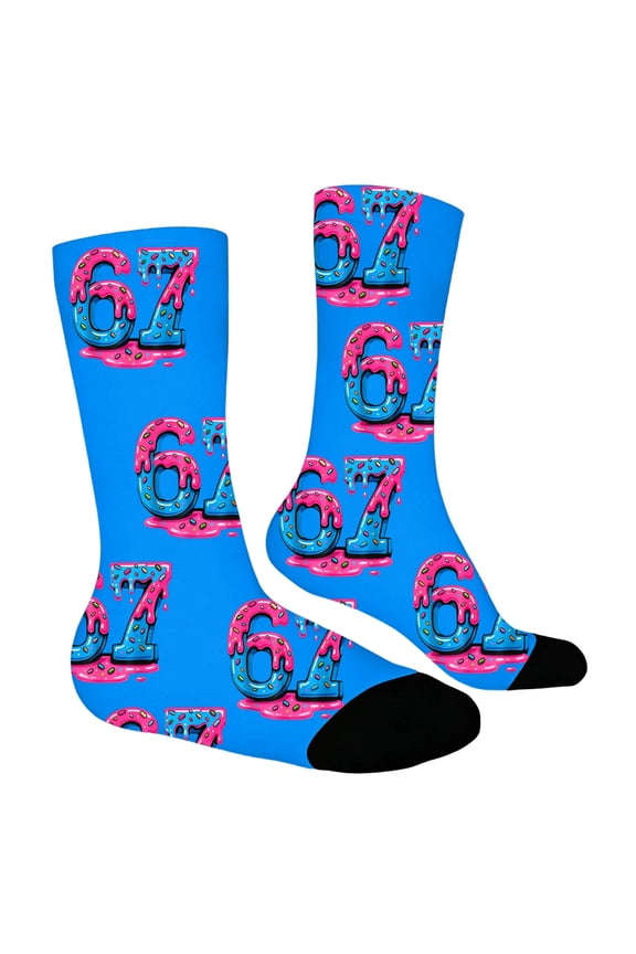 Men Women 67 Socks 6 7 Six Seven Crew Socks Funny Gifts Blue One Size