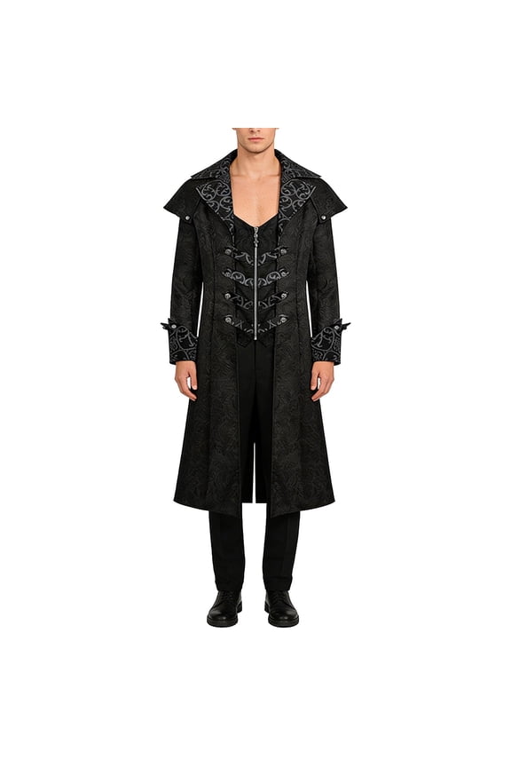 Men's Gothic Long Trench Coat Tailcoat Black XXL