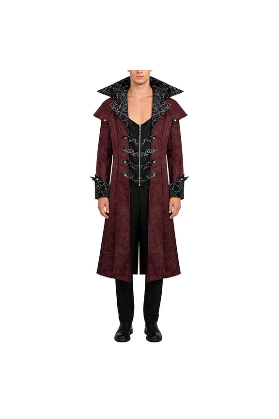 Men's Gothic Long Trench Coat Tailcoat Red L