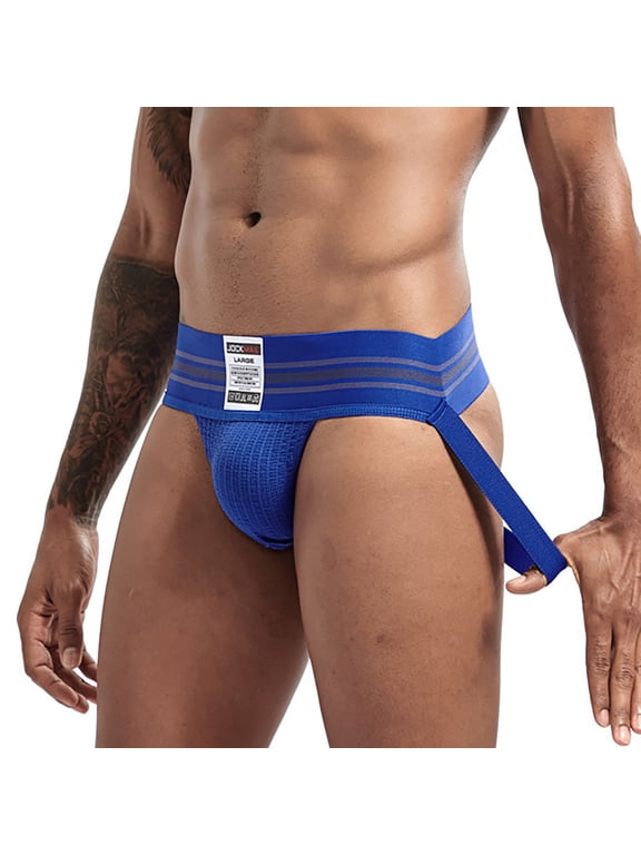 Men's Jockstraps Underwear Wide Belt Athletic Supporter Comfortable Mens Sport Jockstrap Mens Jockstrap Blue L