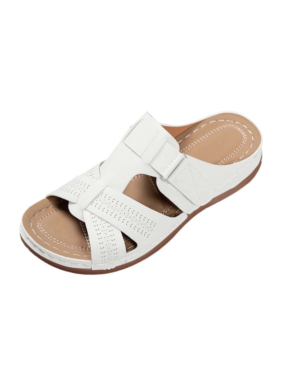 Orthopedic Sandals for Women with Arch Support Adjustable Straps Open Toe Platform Walking Shoes White 8