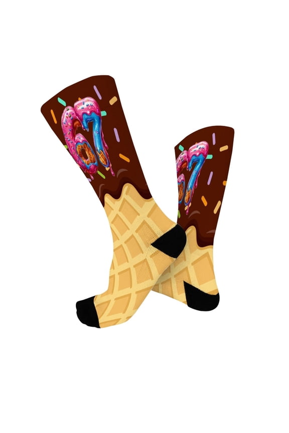Six Seven Ice Creams Sport 67 Funny Meme Socks 01-Brown One Size