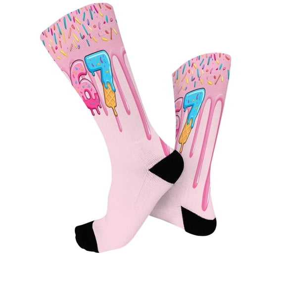 BRICH Six Seven Ice Creams Sport 67 Funny Meme Socks 02-Pink One Size