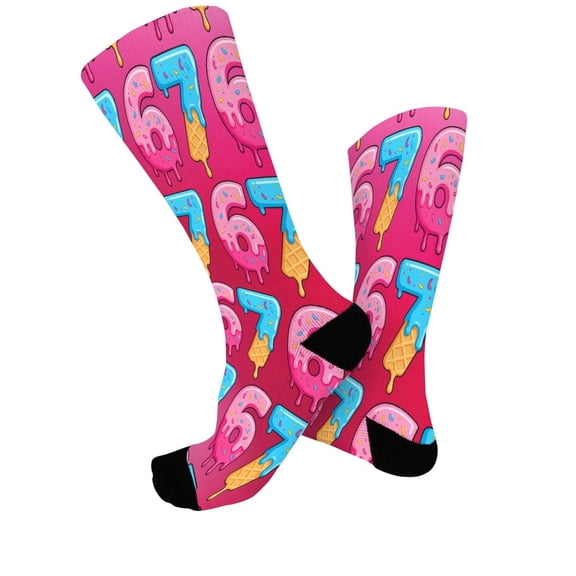 BRICH Six Seven Ice Creams Sport 67 Funny Meme Socks 02-Red One Size