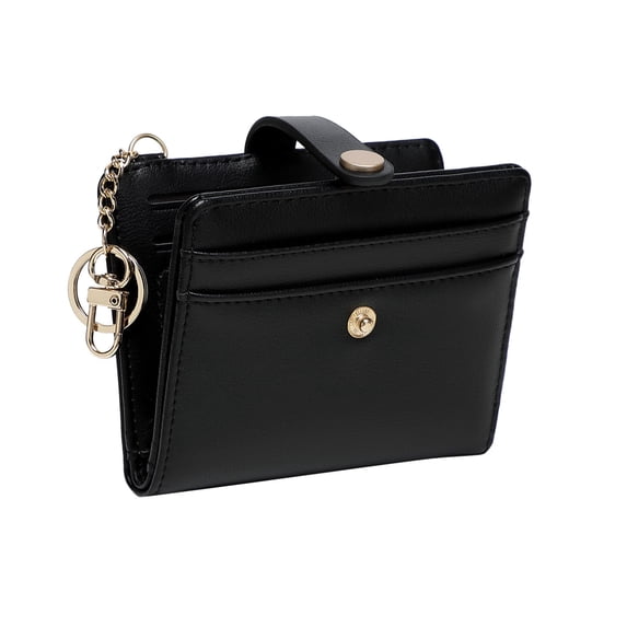 BRICH Slim Wallet for Women,Rfid Blocking Bifold Credit Card Holder with Zipper Coin Pocket,Id Window,Keychain Black One Size