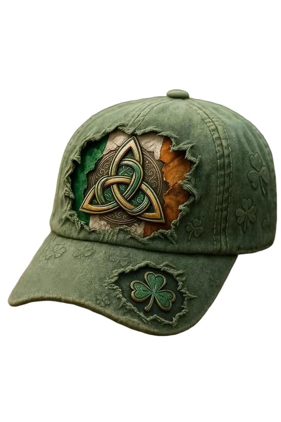 St. Patrick’s Day Shamrock Baseball Cap Distressed Embroidered Hat Irish Casual Cap for Everyday Wear 01-Dark Green One Size