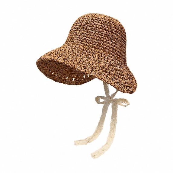 BRICH Straw Beach Hats for Women Summer Wide Brim Floppy Packable Foldable Bucket Sun Hat Travel Vacation UV Protective Khaki One Size