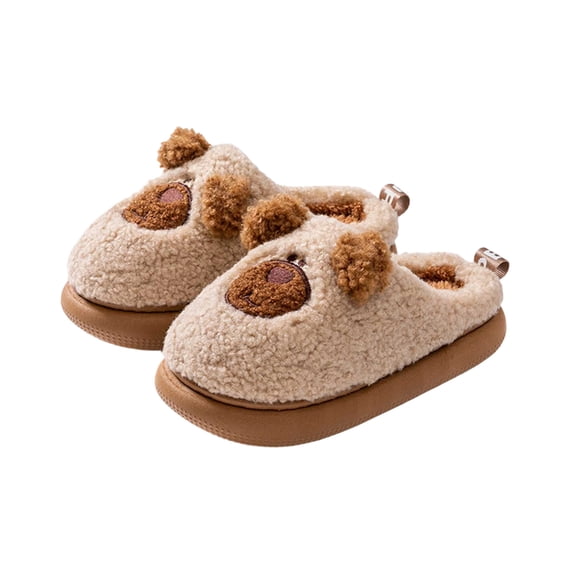 BRICH Toddler Winter Slippers Soft Plush Indoor Slippers for Girls Boys Cute House Shoes Khaki