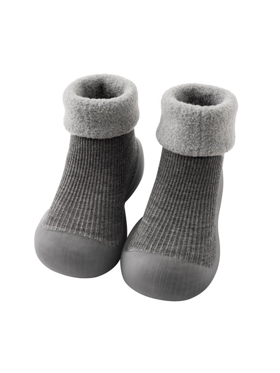 Warm Baby Sock Shoes Boys Girls Non Floor Slipper for Toddler First Walking Grey
