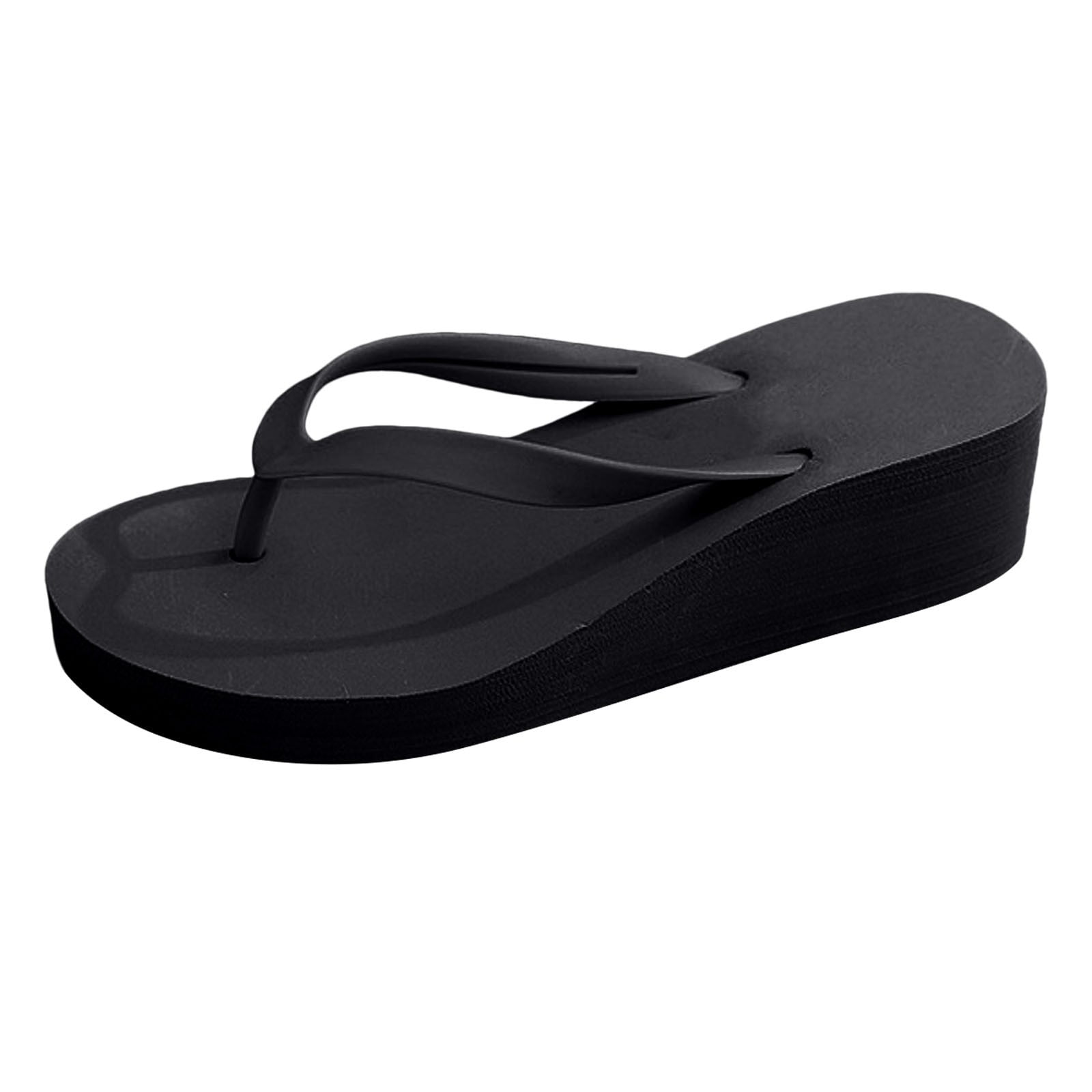 BRICH Wedge Flip Flops for Women Beach Shoes Heighten Wedges Platform Bohemian Slippers Clip Toe Sandals Black 6.5
