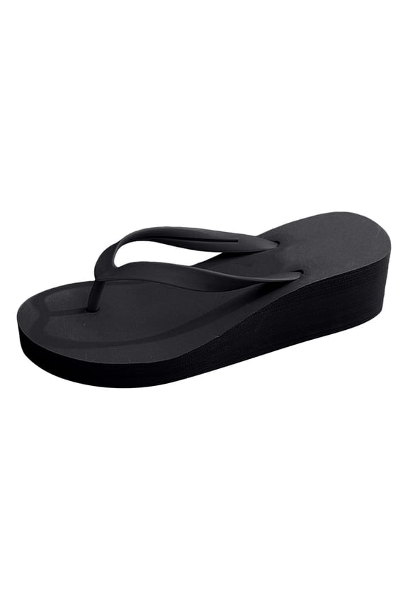 Wedge Flip Flops for Women Beach Shoes Heighten Wedges Platform Bohemian Slippers Clip Toe Sandals Black 7