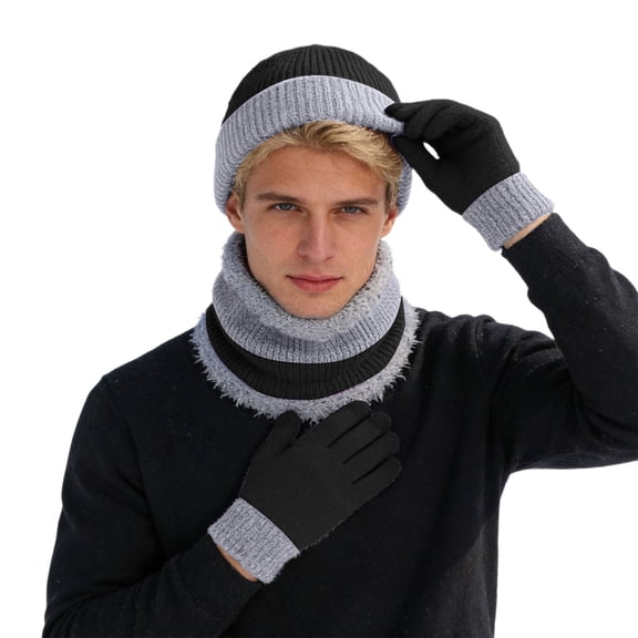 BRICH Winter Beanie Hat Scarf Gloves, Warm Knit Hats Touch Screen Gloves Neck Scarf Set Winter Gifts for Unisex Adult Black One Size