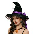 thumbnail image 1 of BRICH Witch Hat for Women Halloween Party Accessories Wizard Hats with Wide Brim Lace Purple One Size, 1 of 4