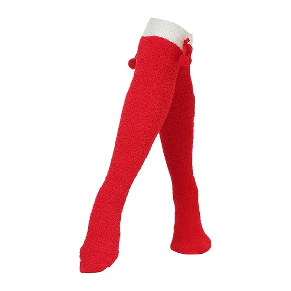 BRICH Women Thigh Knee Socking Coral Fleece Thermal Warm Long Socks over the Knee Sockings Red One Size