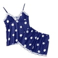 thumbnail image 1 of BRICH Women's 2 Piece Polka Dot Printed Satin Lace Cami Top and Shorts Pajama Set Blue S, 1 of 5