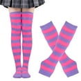 thumbnail image 1 of BRICH Women's Arm Warmers and Leg Warmers Striped Thigh High Socks Fingerless Gloves Stockings Hot Pink One Size, 1 of 3