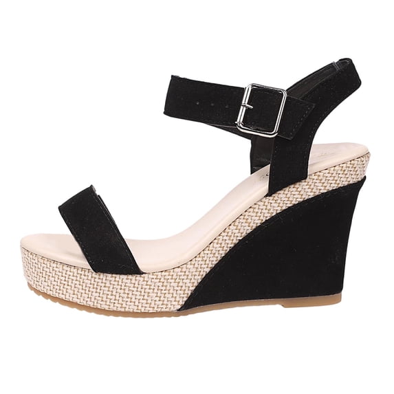 BRICH Women's Espadrille Wedge Sandals Adjustable Ankle Strap Open Toe Platform Sandals High Heel Non- Summer Casual Dressy Walking Shoes Black 9