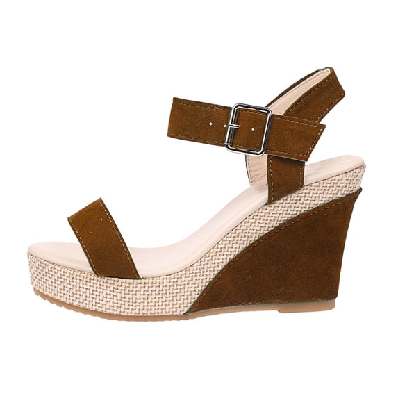 BRICH Women's Espadrille Wedge Sandals Adjustable Ankle Strap Open Toe Platform Sandals High Heel Non- Summer Casual Dressy Walking Shoes Brown 6.5