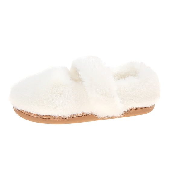 BRICH Women's Furry Mary Jane Shoes Winter Warm Round Toe on Shoes Casual Cute Outdoor Footwear White 9.5