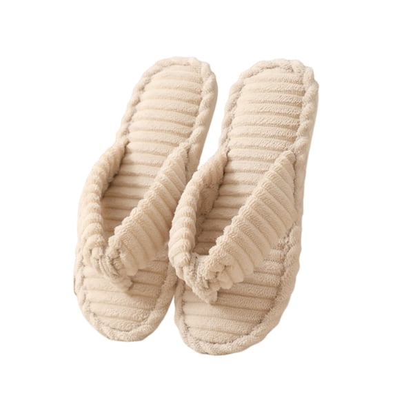 BRICH Women's Fuzzy Flip Flop Slippers Cozy Open Toe Indoor House Shoes Lightweight Comfy Indoor Outdoor Footwear Beige 7.5