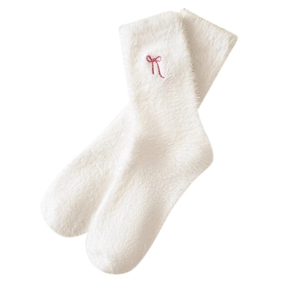 BRICH Women's Fuzzy Socks Winter Gift Soft Slipper Sock Stuff Fluffy Thick for Spa Home Sleeping White One Size