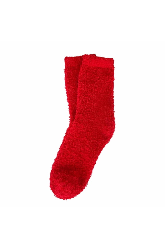Women's Fuzzy Socks Winter Warm Cozy Fluffy Soft Slipper Crew Socks Everyday Wear Red One Size