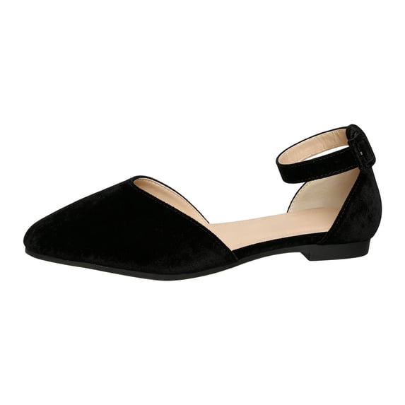 BRICH Women's Low Wedge Pointed Toe Ankle Strap Dress Comfortable Casual Flats Shoes for Prom Party Wedding Black 8.5