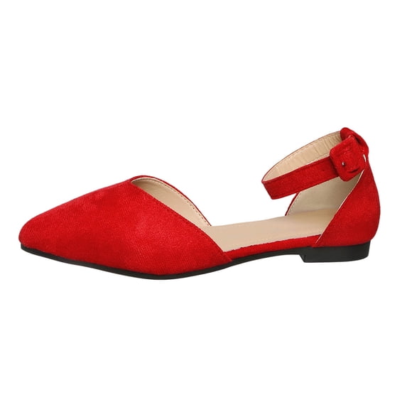 BRICH Women's Low Wedge Pointed Toe Ankle Strap Dress Comfortable Casual Flats Shoes for Prom Party Wedding Red 9