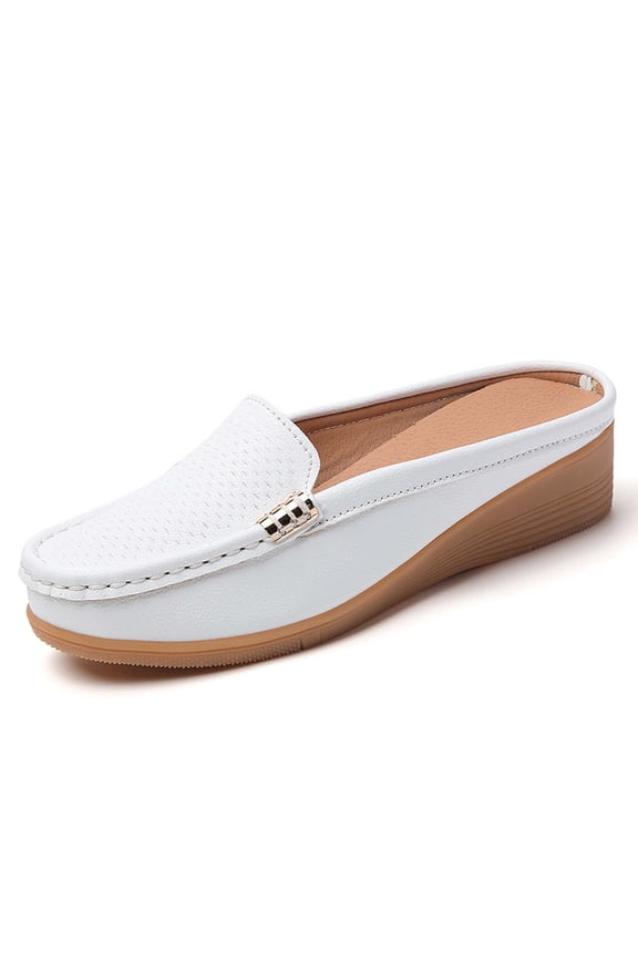 Women's Slip-On Leather Mules Soft Sole Wide Backless Loafers Lightweight Orthopedic Leather Clogs Walking Slippers White 10