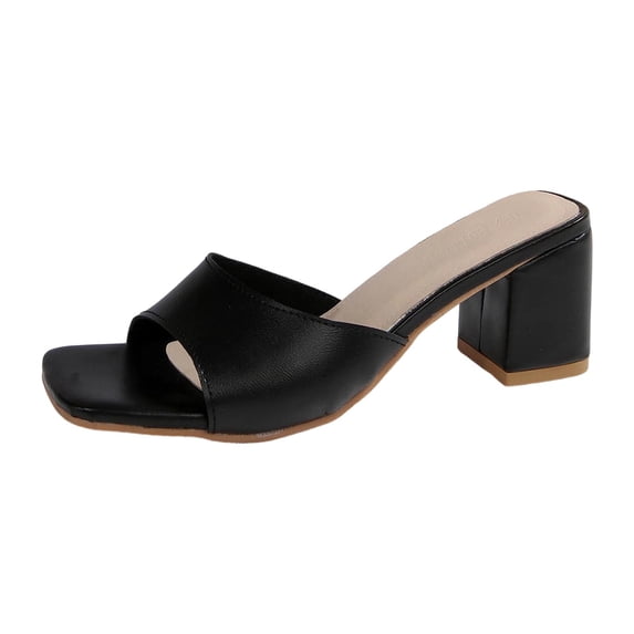 BRICH Women's Square Open Toe Heels Sandals Low Block Chunky Heeled Sandal Slip on Mules Comfortable Casual Dress Pumps Shoes Black 9