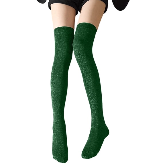 BRICH Women's Thigh High Socks Shiny Thread over the Knee Socks Long Knee High Stockings Dark Green One Size