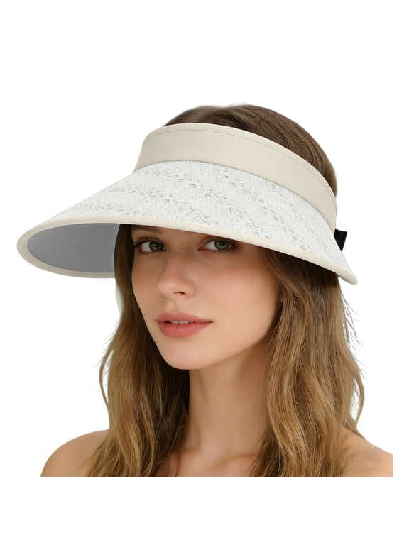 Women's Wide Brim Straw Sun Visor Beach Visor Sun Hat for Outdoor Sun Protective White One Size
