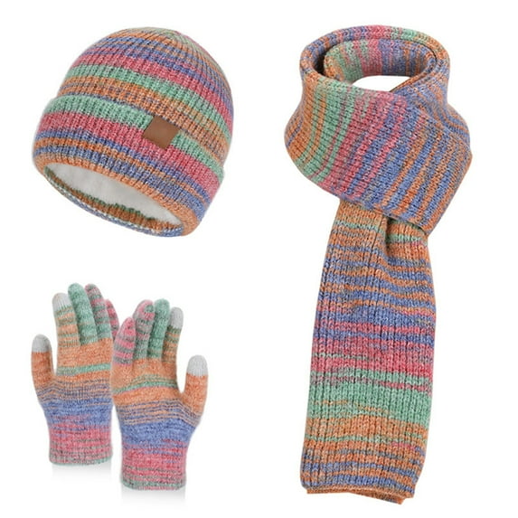 BRICH Women's Winter Beanie Hat Scarf Touchscreen Gloves Colorful Set Knit Warm Skull Caps Long Neck Scarves for Women Men Red One Size