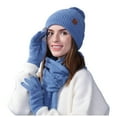 thumbnail image 1 of BRICH Women's Winter Knit Warm Hat Beanie Long Scarf Touch Screen Gloves Set Caps Neck Scarves 3 Piece Blue One Size, 1 of 8