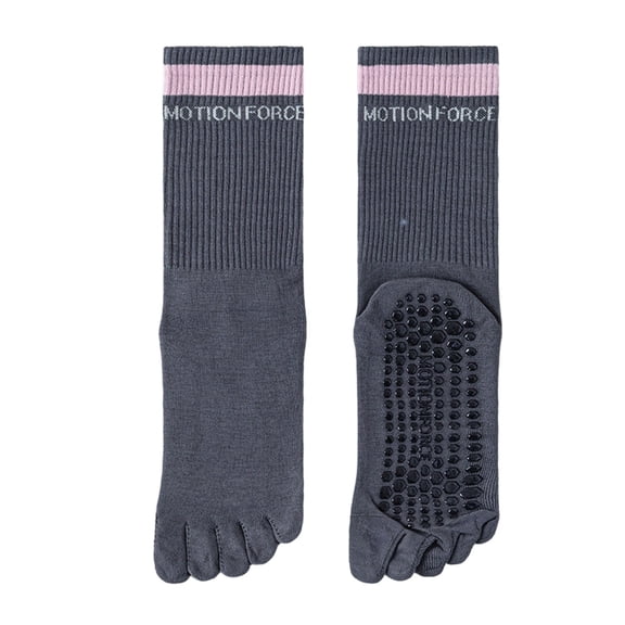 BRICH Yoga Pilates Toe Socks with Grips for Women Non- Cushioned Crew Socks Mid Calf Socks 01-Dark Gray One Size