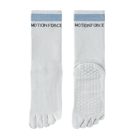 BRICH Yoga Pilates Toe Socks with Grips for Women Non- Cushioned Crew Socks Mid Calf Socks 01-Grey One Size