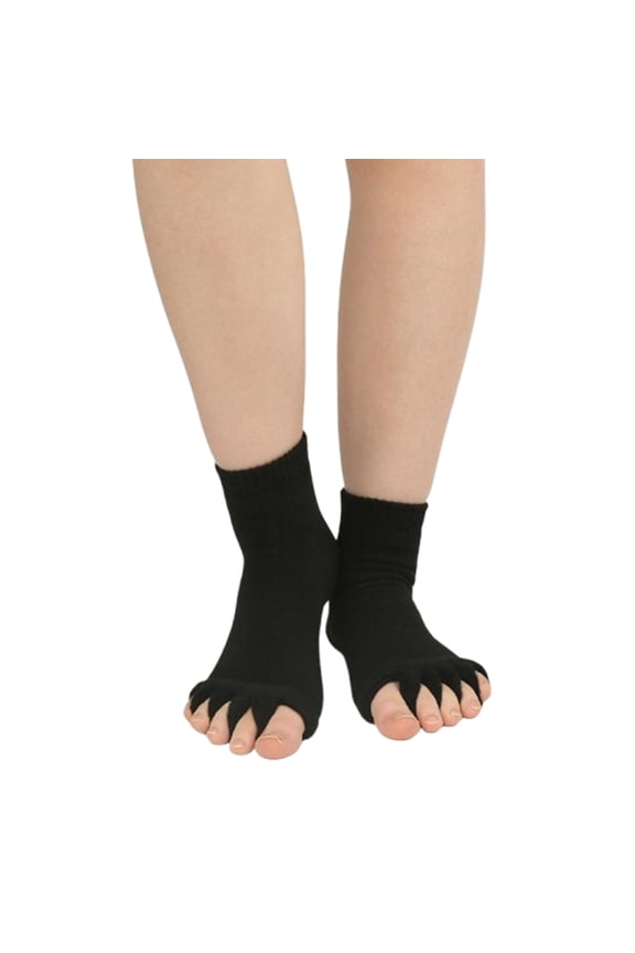Yoga Sports Gym Five Toe Separator Socks Alignment Health Massage Sock Proof Foot Cramps Black One Size