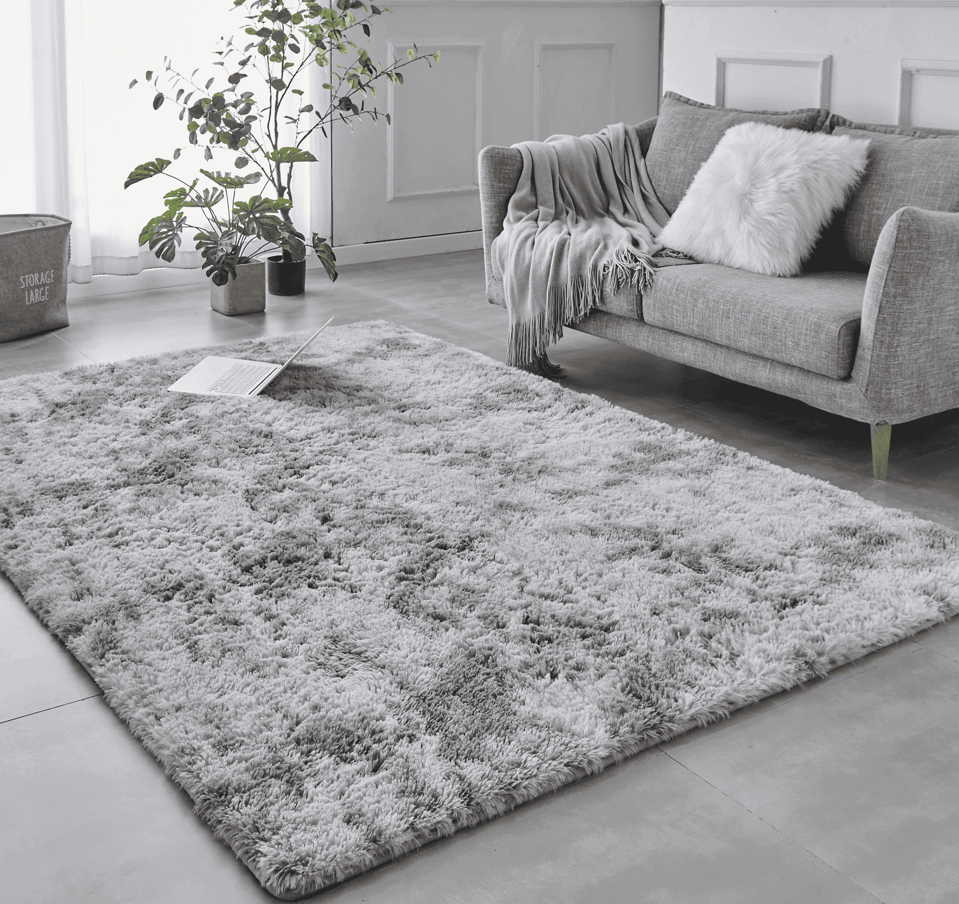 BRICHOEE 6x9 Feet Modern Indoor Home Living Room Area Rugs, Anti-Skid Soft Fluffy Shag Fur Bedroom Rugs for Kids Playroom Decor Tie-Dyed Light Grey