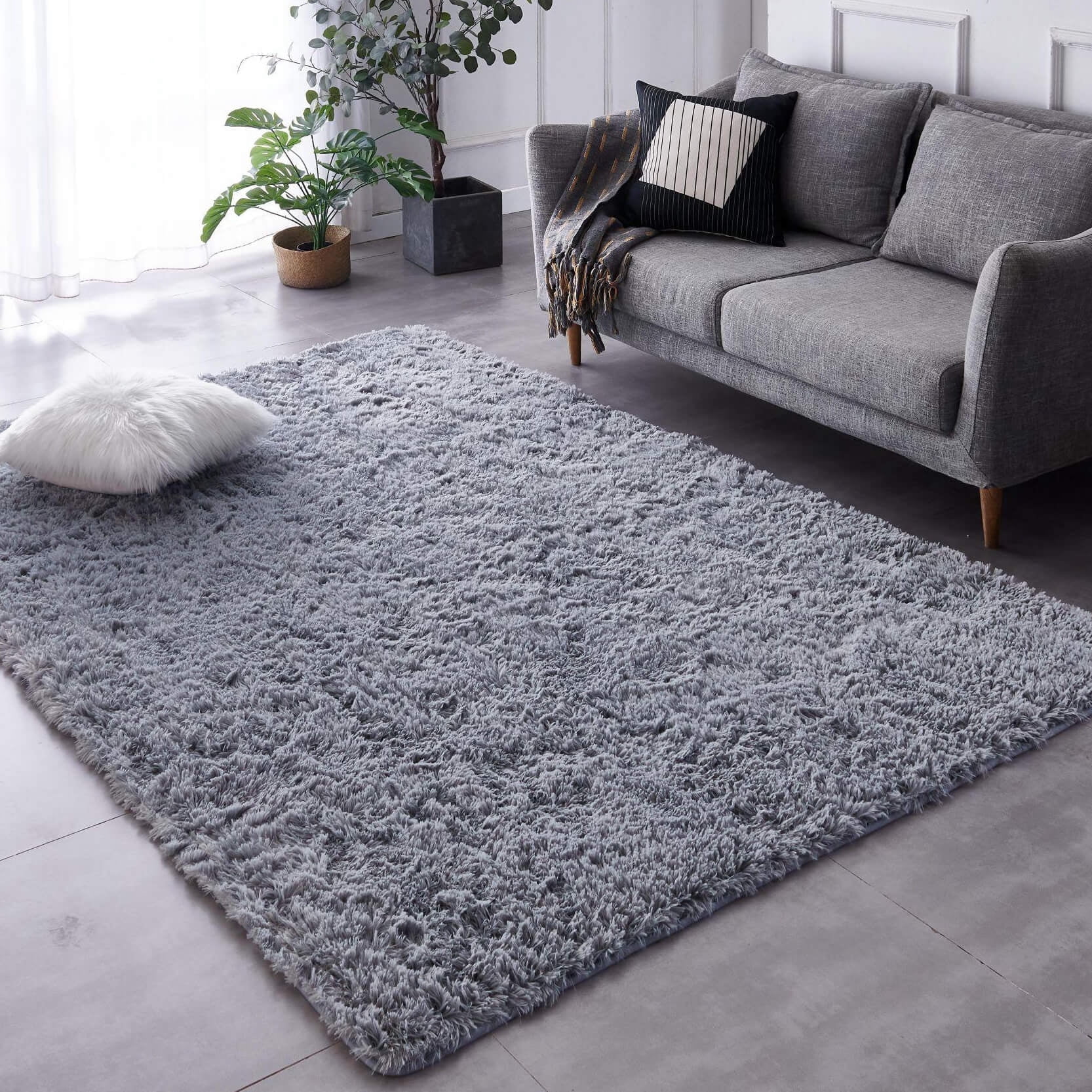 BRICHOEE 6x9 Feet Modern Indoor Home Living Room Grey Area Rugs, Anti-Skid Soft Fluffy Shag Fur Bedroom Rugs for Kids Playroom Decor
