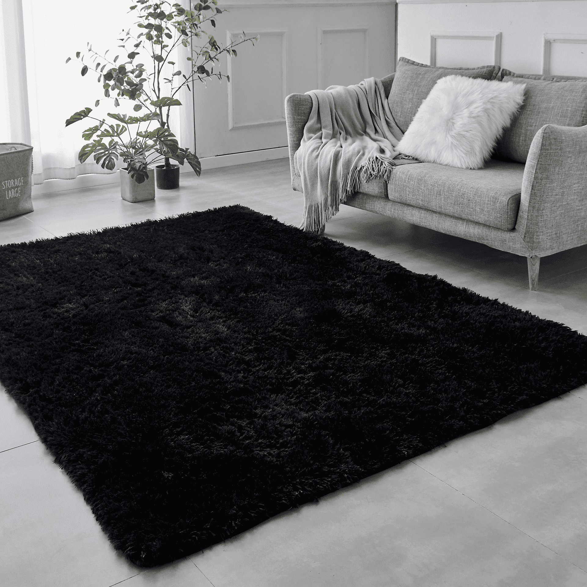 BRICHOEE 8 x 10 Shag Area Rugs, Soft Indoor Modern Nursery Rug, Plush Shaggy Throw Carpets for Boy and Girls Room Dorm Living Room Black