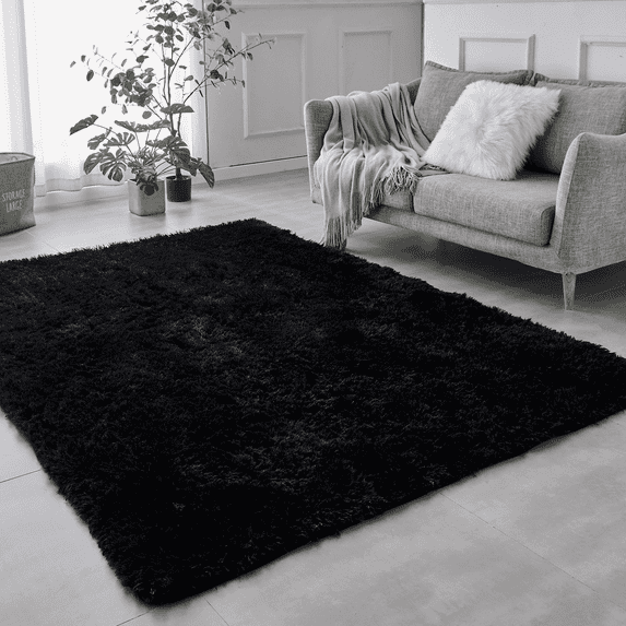 BRICHOEE 8 x 10 Shag Area Rugs, Soft Indoor Modern Nursery Rug, Plush Shaggy Throw Carpets for Boy and Girls Room Dorm Living Room Black